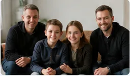 Fictief gezin samen op de bank